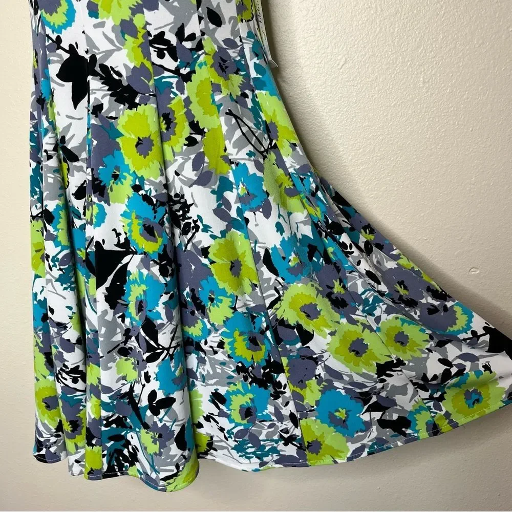 NWT Maggy L Petite White Green Abstract Floral Print Sleeveless Dress Women 4P